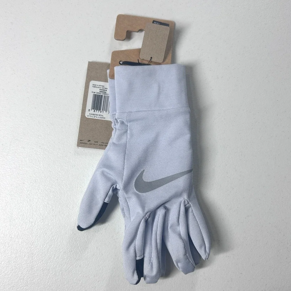 Nike Dri FIT Fleece Gloves Womens Running XS S Silver Touchscreen‎ Warm NEW
